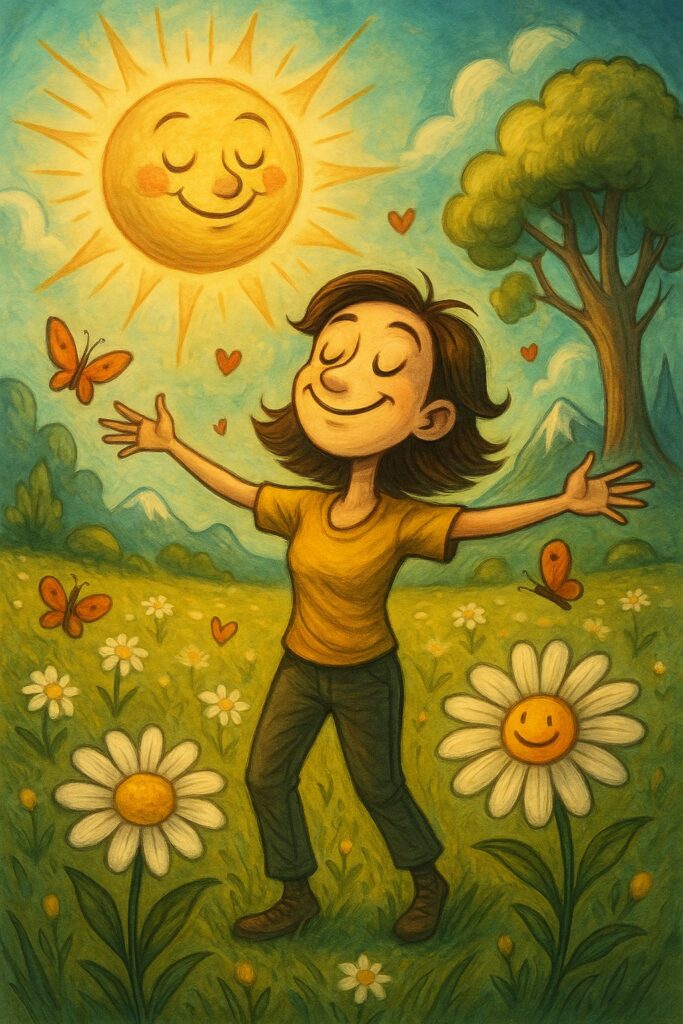 Auto-Reset Your Mood: woman in a sunny meadow of flowers