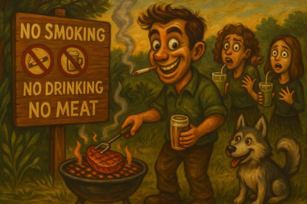 How to break a bad habit without a struggle: man cooking steak at a vegan barbeque