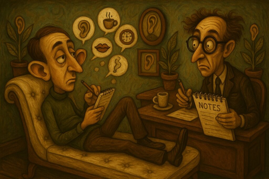 Where do listeners go to talk - therapy session with client and therapist both taking notes