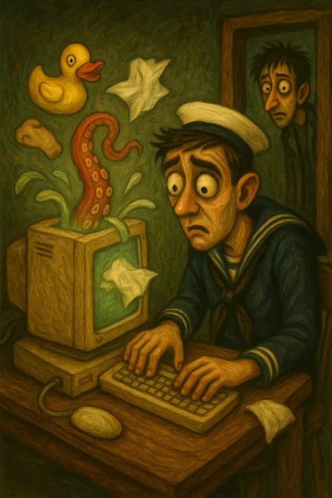 geeks ruling the world: Navy sailor sat at PC