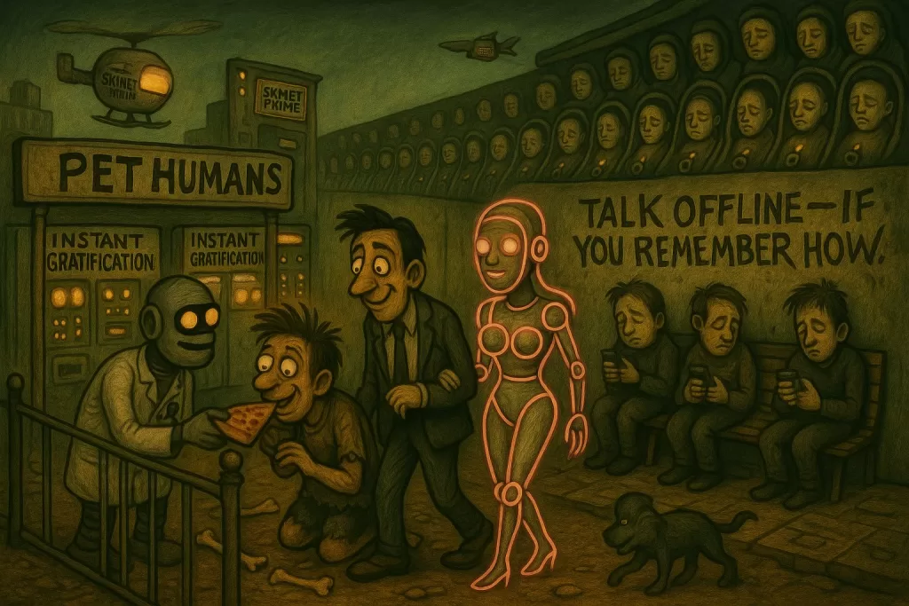 geeks ruling the world: Matrix style future with pet humans and robot partners